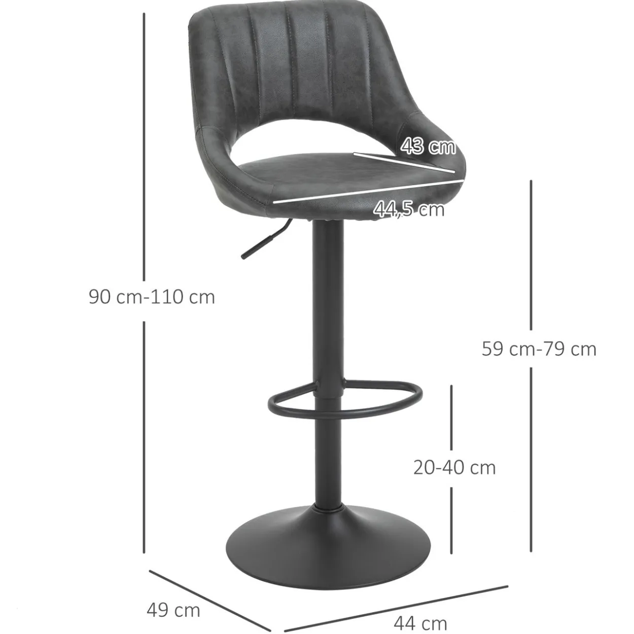 Barhocker-Set, 2 Hocker, Küchenhocker, Lederoptik, drehbar mit Fußstütze