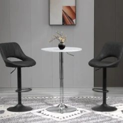 Barhocker-Set, 2 Hocker, Küchenhocker, Lederoptik, drehbar mit Fußstütze
