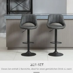 Barhocker-Set, 2 Hocker, Küchenhocker, Lederoptik, drehbar mit Fußstütze