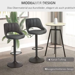 Barhocker-Set, 2 Hocker, Küchenhocker, Lederoptik, drehbar mit Fußstütze