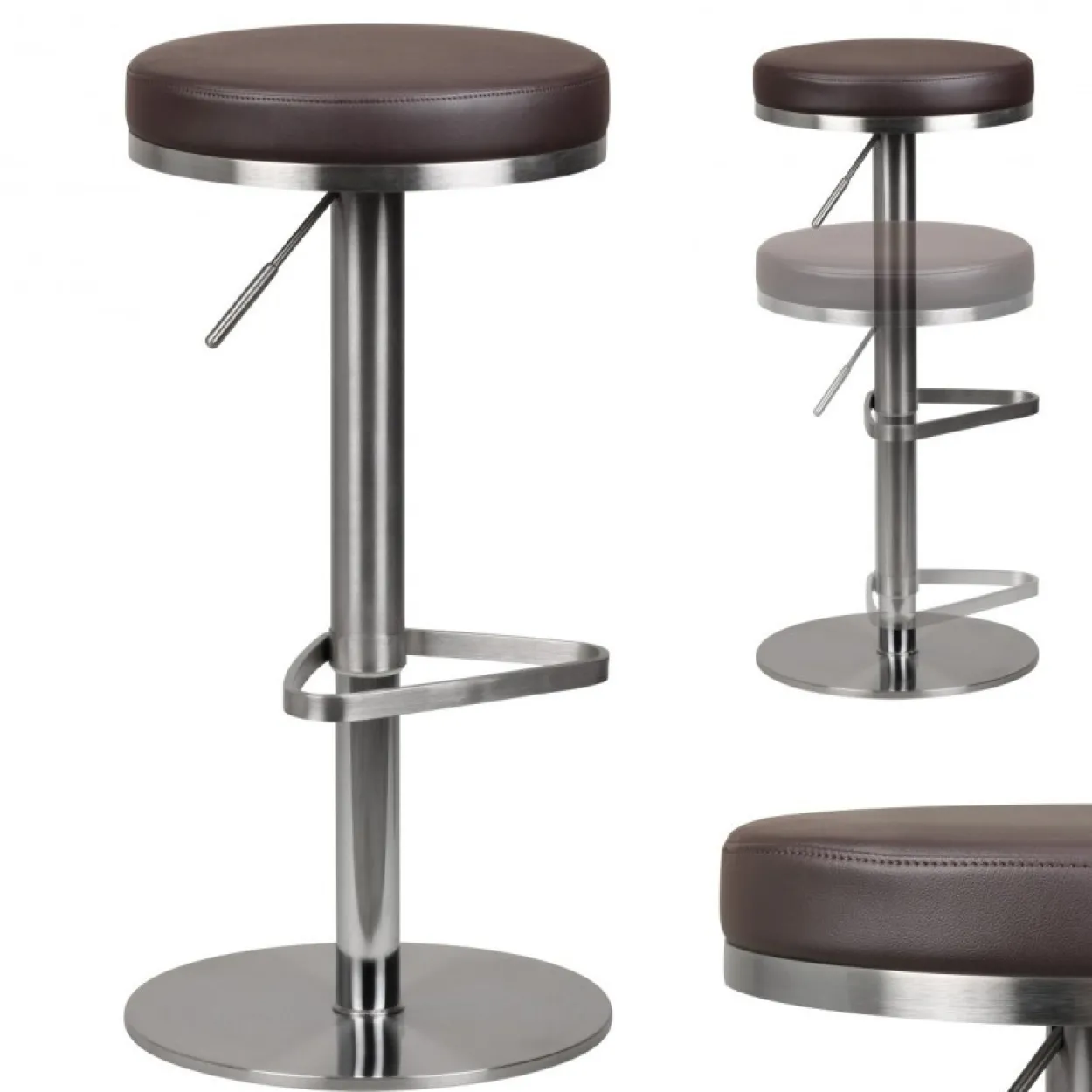 Barhocker Wohnling Durable M7 Edelstahl gebürstet Braun