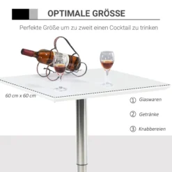 Bartisch Bistrotisch Pub Höhenverstellbarer Quadratischer Stehtisch Tisch Weiß 60x60x69-92 cm