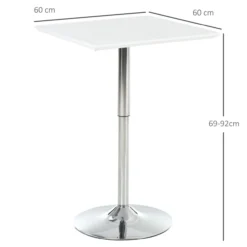 Bartisch Bistrotisch Pub Höhenverstellbarer Quadratischer Stehtisch Tisch Weiß 60x60x69-92 cm