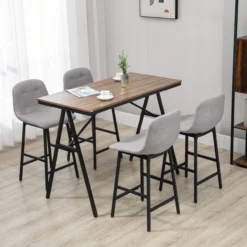 Bartisch mit Barhocker Set, Küchentisch, 5-teilig Essgruppe, Bartisch Set