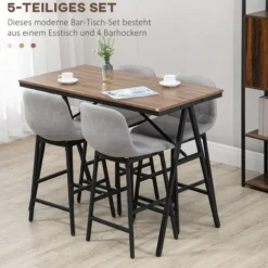 Bartisch mit Barhocker Set, Küchentisch, 5-teilig Essgruppe, Bartisch Set