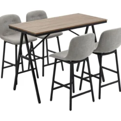 Bartisch mit Barhocker Set, Küchentisch, 5-teilig Essgruppe, Bartisch Set