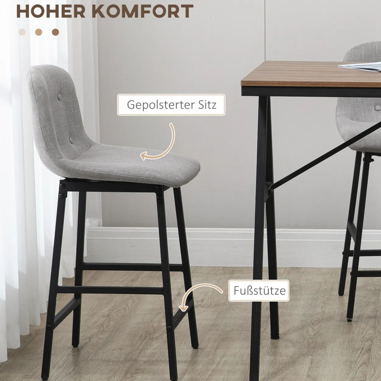 Bartisch mit Barhocker Set, Küchentisch, 5-teilig Essgruppe, Bartisch Set