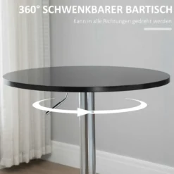 Bartisch modern rund Esstisch 360° höhenverstellbar Stahl Schwarz Ø61x70-90cm