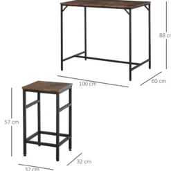 Bartisch-Set Stehtisch mit 4 Barhockern 5-teiliges Tischset Stahl Braun