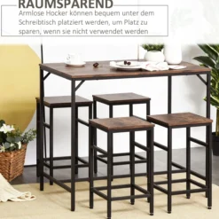 Bartisch-Set Stehtisch mit 4 Barhockern 5-teiliges Tischset Stahl Braun