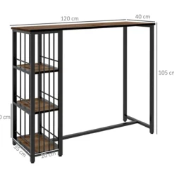 Bartisch Stehtisch Tresentisch mit 3 Ablageflächen Bartheke mit Holzoptik