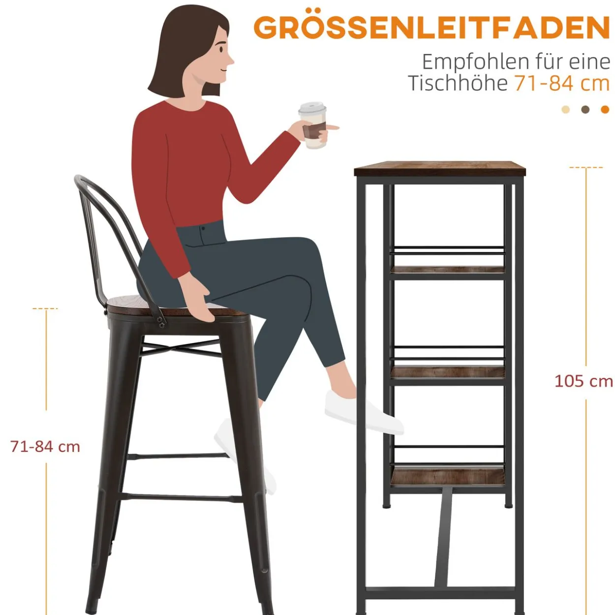 Bartisch Stehtisch Tresentisch mit 3 Ablageflächen Bartheke mit Holzoptik