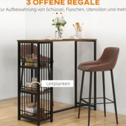 Bartisch Stehtisch Tresentisch mit 3 Ablageflächen Bartheke mit Holzoptik