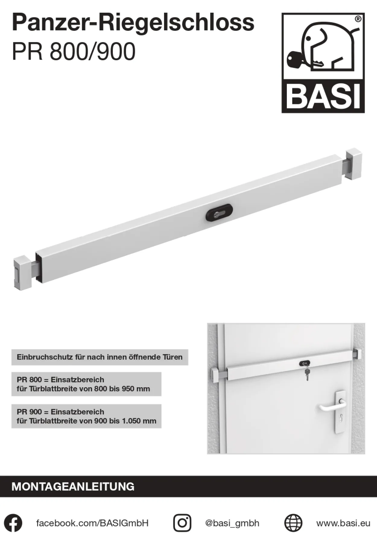 BASI Panzer-Riegelschloss PR 800 Silber