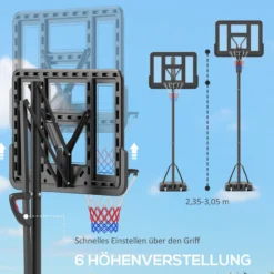 Basketballkorb Outdoor, Verstellbare Korbhöhe 230-305 cm, mit Rädern, Gewicht