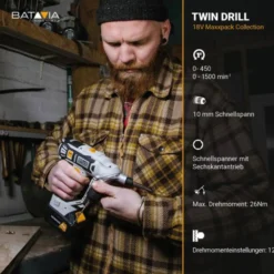 Batavia Maxxpack 18V Twin Drill Akku-Bohrschrauber Set (mit 2Ah Akku und Ladegerät)