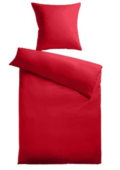 Baumwoll-Satin Bettwäsche Uni 80 x 80 + 155 x 200 cm, Farbe rot
