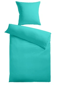 Baumwoll-Satin Bettwäsche Uni 80 x 80 + 155 x 200 cm, Farbe aqua