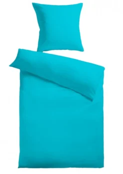 Baumwoll-Satin Bettwäsche Uni 80 x 80 + 135 x 200 cm, Farbe aqua