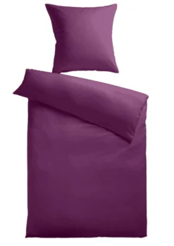 Baumwoll-Satin Bettwäsche Uni 80 x 80 + 155 x 200 cm, Farbe pflaume