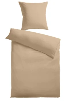 Baumwoll-Satin Bettwäsche Uni 80 x 80 + 155 x 220 cm, Farbe beige