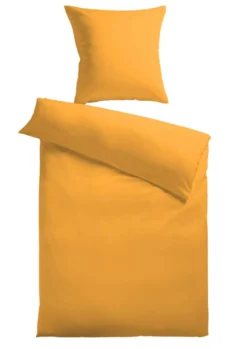 Baumwoll-Satin Bettwäsche Uni 80 x 80 + 155 x 220 cm, Farbe gelb
