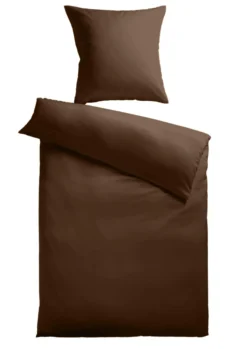 Baumwoll-Satin Bettwäsche Uni 80 x 80 + 155 x 220 cm, Farbe braun