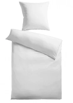 Baumwoll-Satin Bettwäsche Uni 80 x 80 + 135 x 200 cm, Farbe weiss