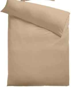 Baumwoll-Satin Bettwäsche Uni 80 x 80 + 135 x 200 cm, Farbe beige