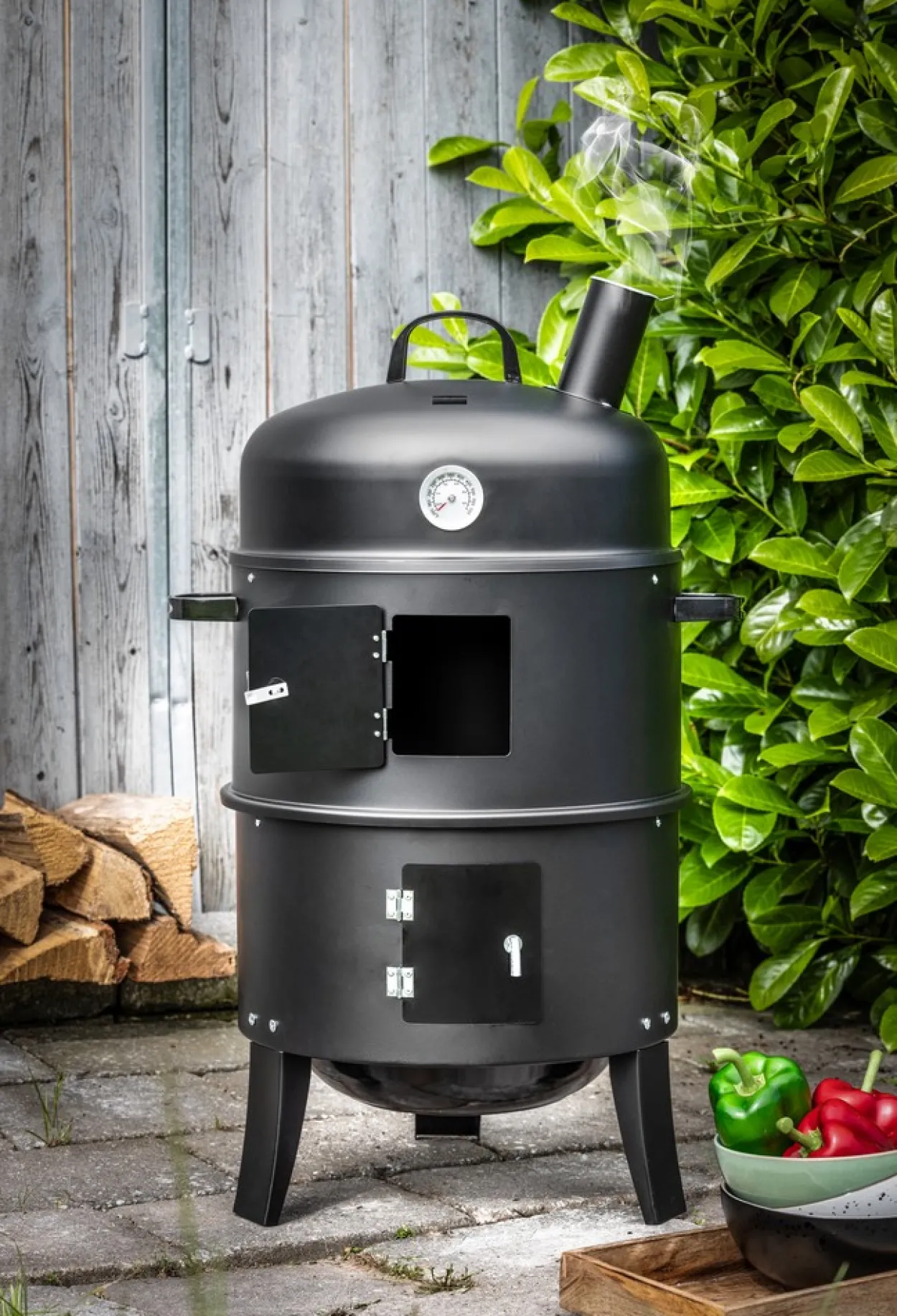BBQ Smoker rund mit Grill und Ofen