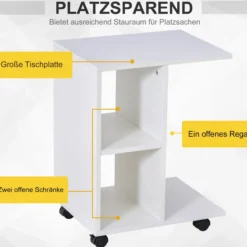 Beistelltisch in C-Form, Kaffeetisch, Couchtisch, Standtisch, Eckschreibtisch, Weiß