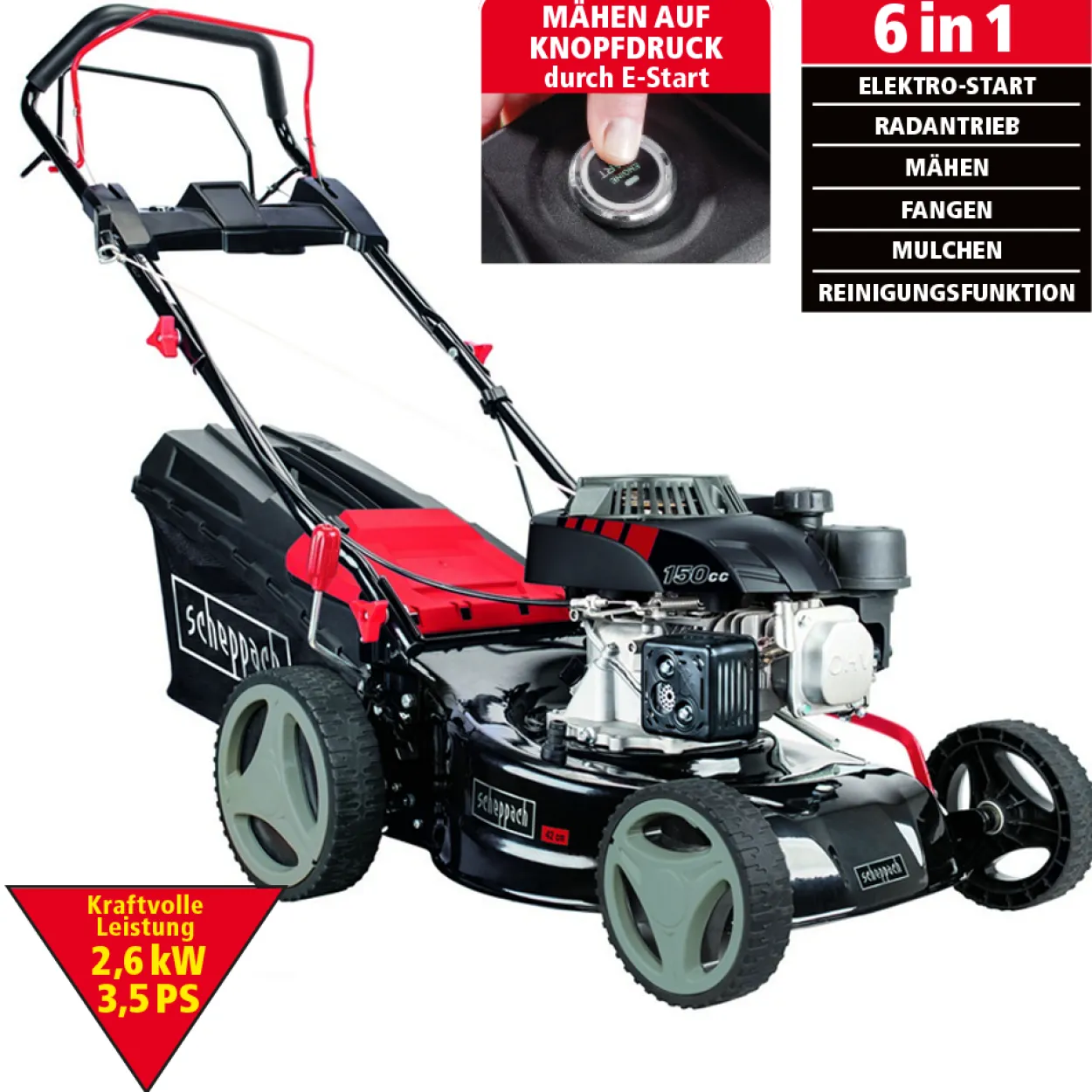Benzin-Rasenmäher MS150-42E SE inkl. 2Ah Akku + 2,4A Ladegerät