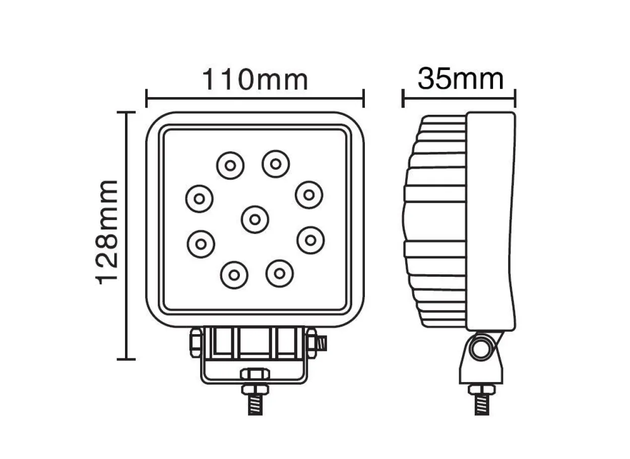 Berger & Schröter | LED Arbeitsscheinwerfer eckig 9x3 W, 1890 Lumen