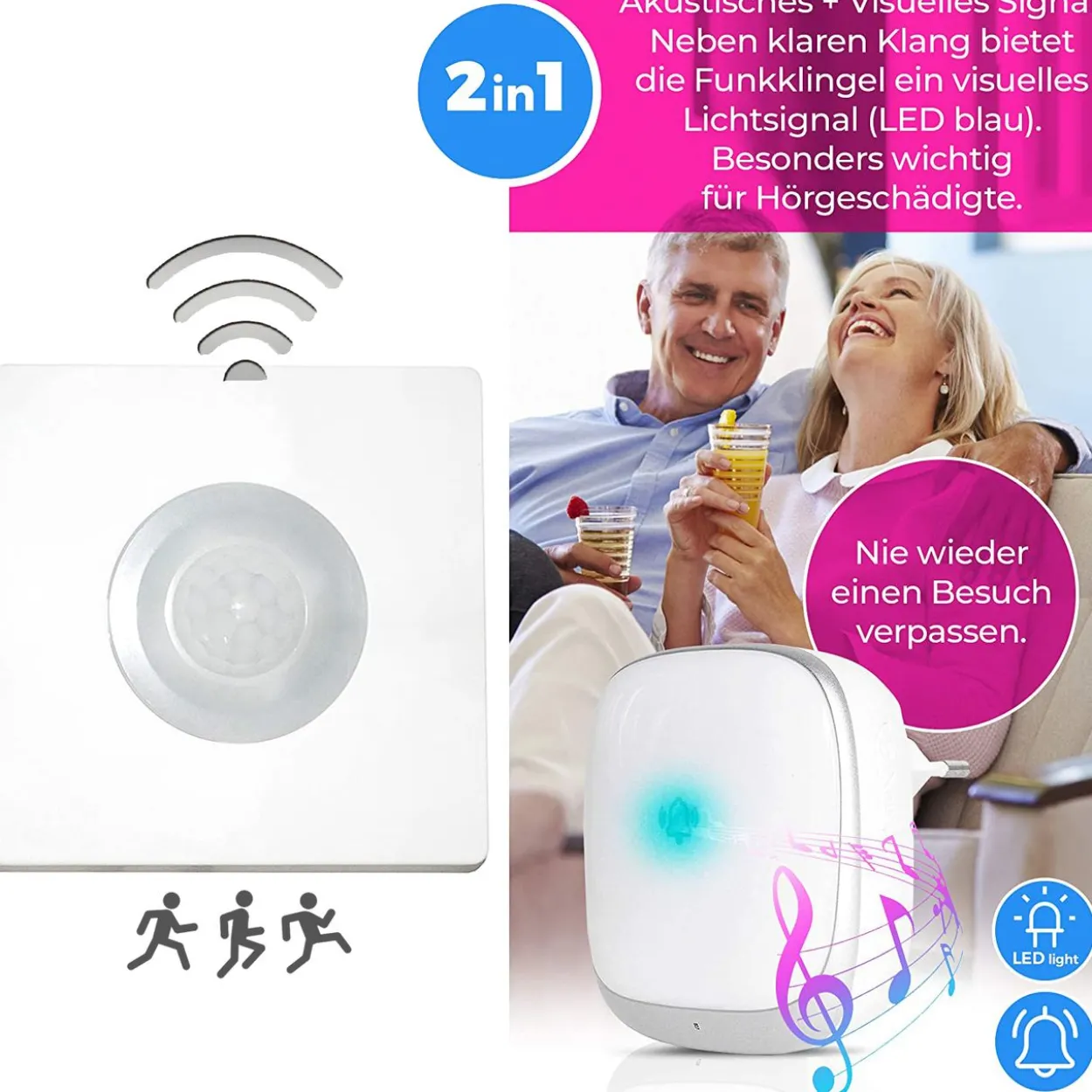 Bewegungsmelder Funkklingel mit kabellosem Sensor