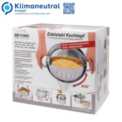 BEYOND® Edelstahl Kochtopf 24 cm, mit Glasdeckel und herausnehmbarem Siebeinsatz