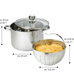 BEYOND® Edelstahl Kochtopf 24 cm, mit Glasdeckel und herausnehmbarem Siebeinsatz