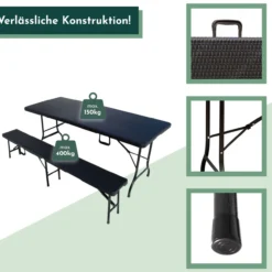 Bierzeltgarnitur Set mit 2x Bierbank und 1x Buffettisch in Rattan Optik