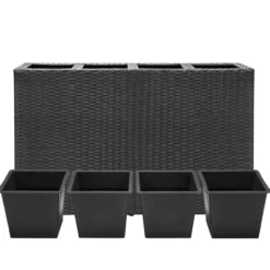 Blumenkasten Polyrattan 4er 95x60x27cm schwarz
