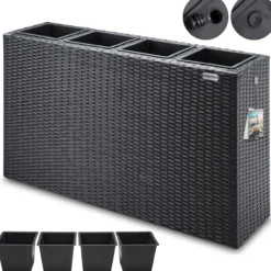 Blumenkasten Polyrattan 4er 95x60x27cm schwarz
