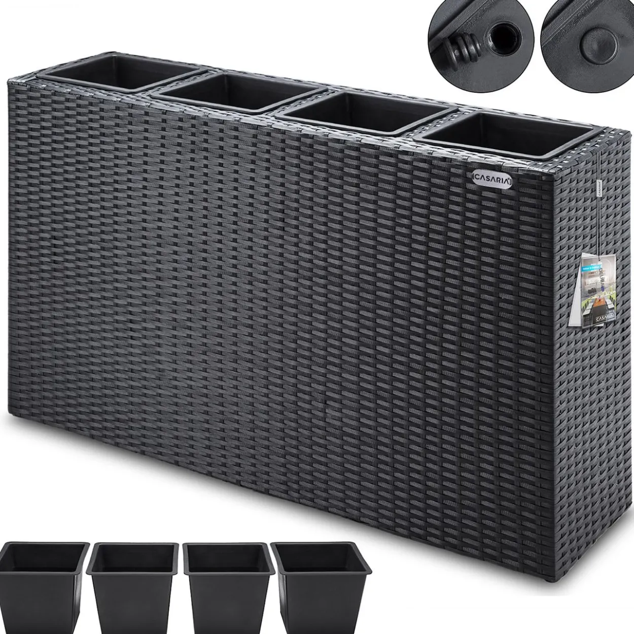 Blumenkasten Polyrattan 4er 95x60x27cm schwarz