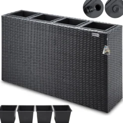 Blumenkasten Polyrattan 4er 95x60x27cm schwarz