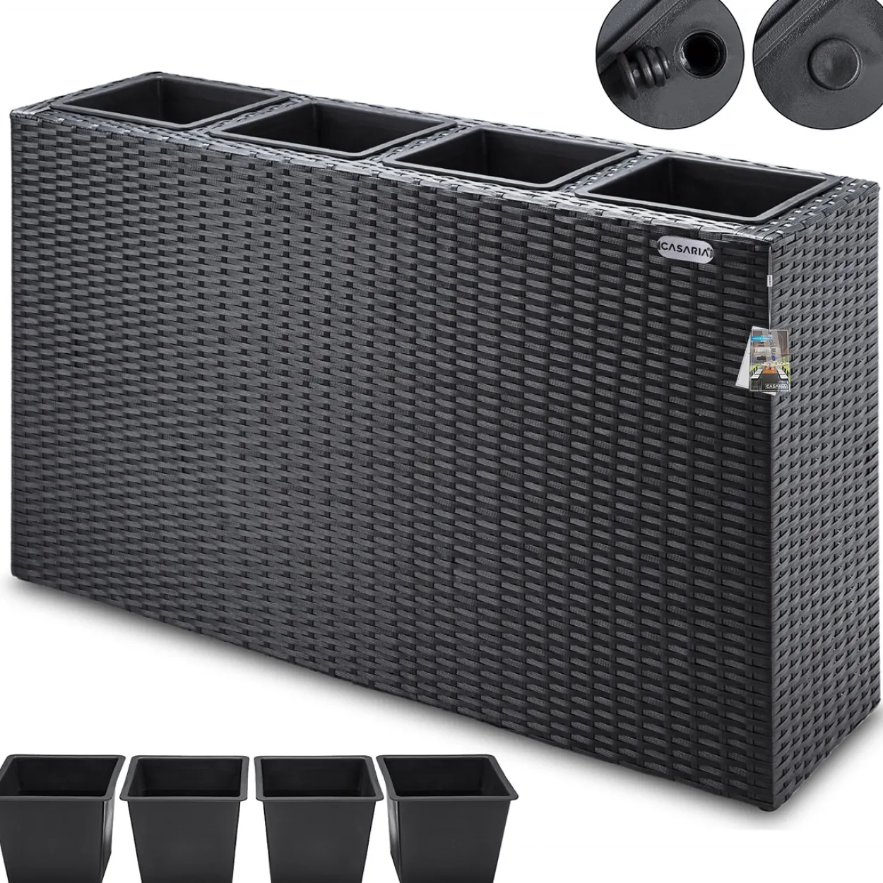 Blumenkasten Polyrattan 4er 95x60x27cm schwarz