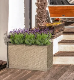 Blumentopf Rattan-Optik aus Stahl, ca. 37 x 26,5 x 60,5 cm