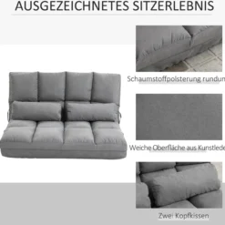 Bodenstuhl 2-in-1 Bodensessel Bett mit Rückenlehne Verstellbar Grau