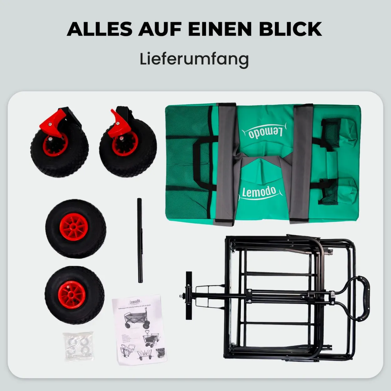 Bollerwagen faltbar, grün-grau, Handwagen mit 120 kg Zuladung