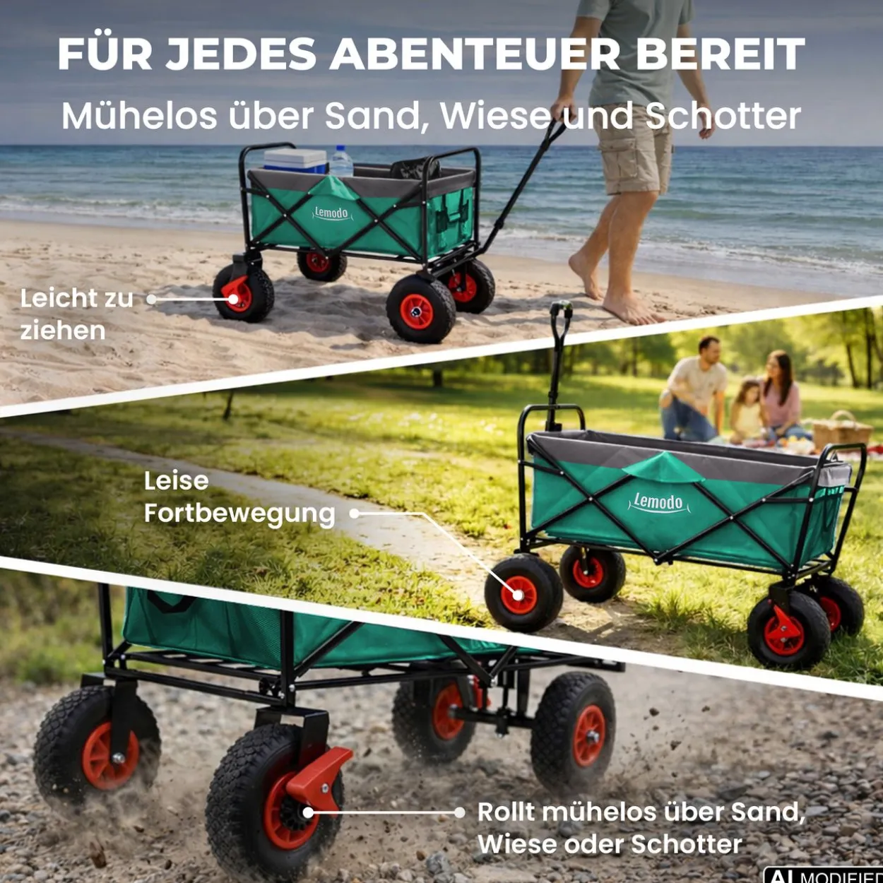 Bollerwagen faltbar, grün-grau, Handwagen mit 120 kg Zuladung