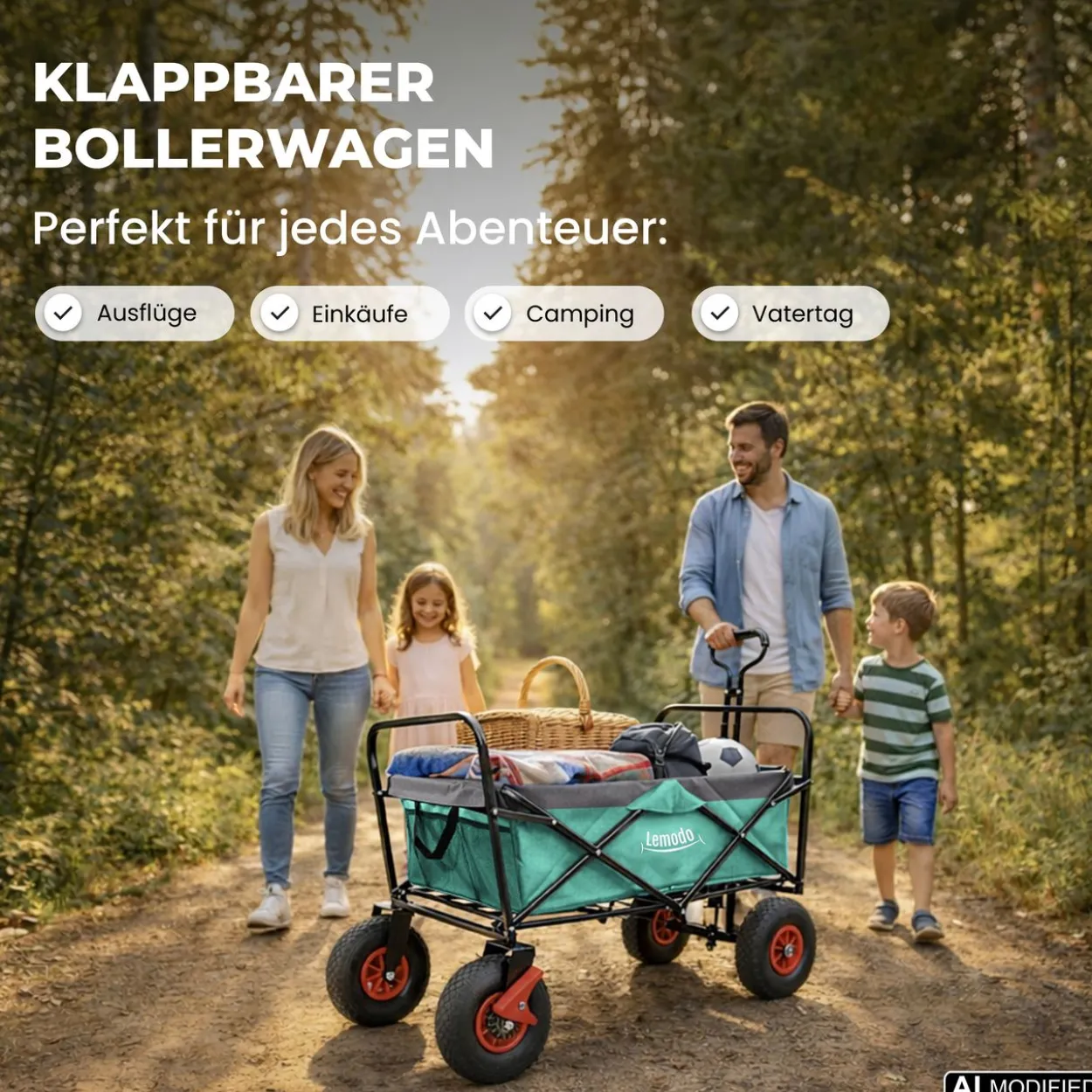 Bollerwagen faltbar, grün-grau, Handwagen mit 120 kg Zuladung