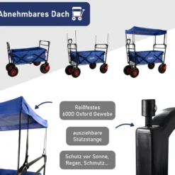 Bollerwagen faltbar mit Dach, blau