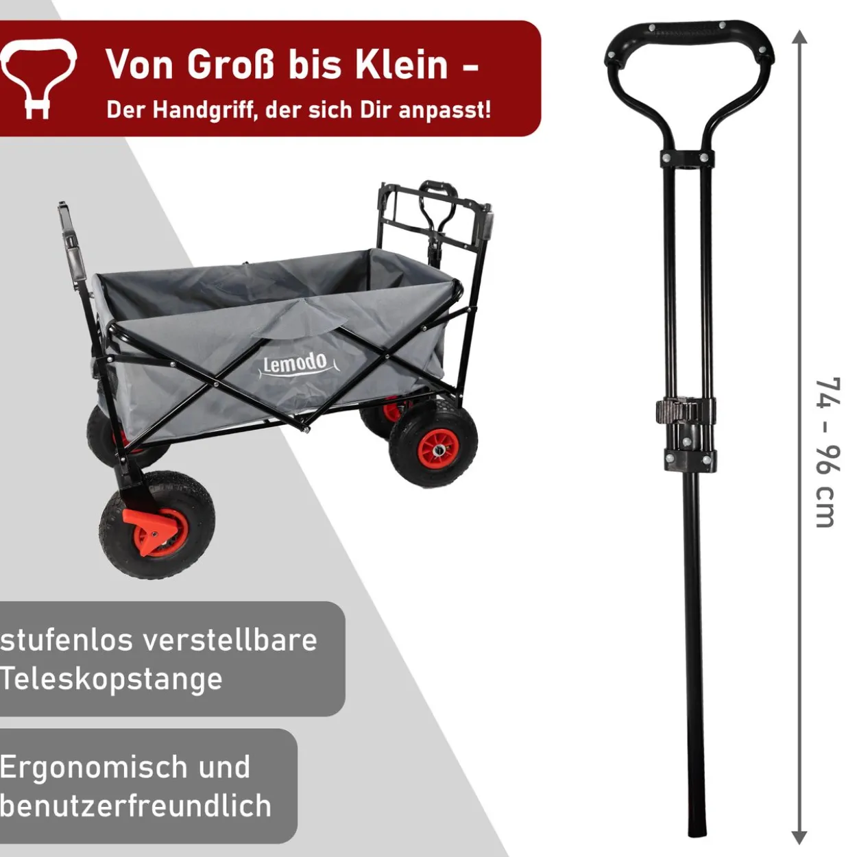 Bollerwagen faltbar mit Dach, grau