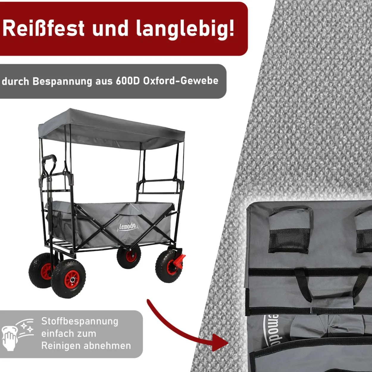 Bollerwagen faltbar mit Dach, grau